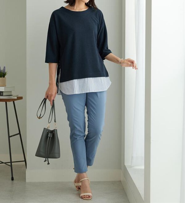 BELLUNA（ベルーナ）の「ラメストライプシャツフェイクチュニック（チュニック）」｜詳細画像