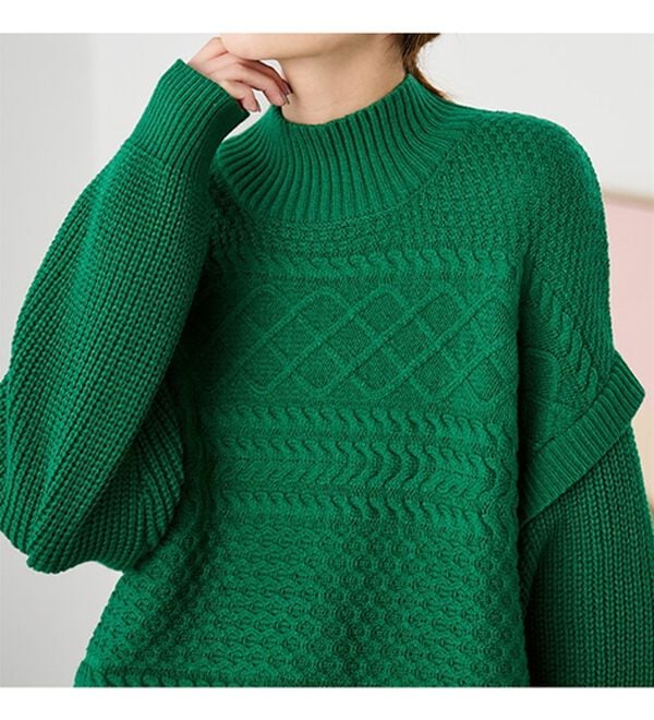 RANAN（ラナン）の「レイヤード風編地柄ロング丈ニット（チュニック）」｜詳細画像