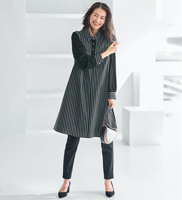 BELLUNA（ベルーナ）の「細見えストライプ切替チュニックワンピース（チュニックワンピース）」｜詳細画像