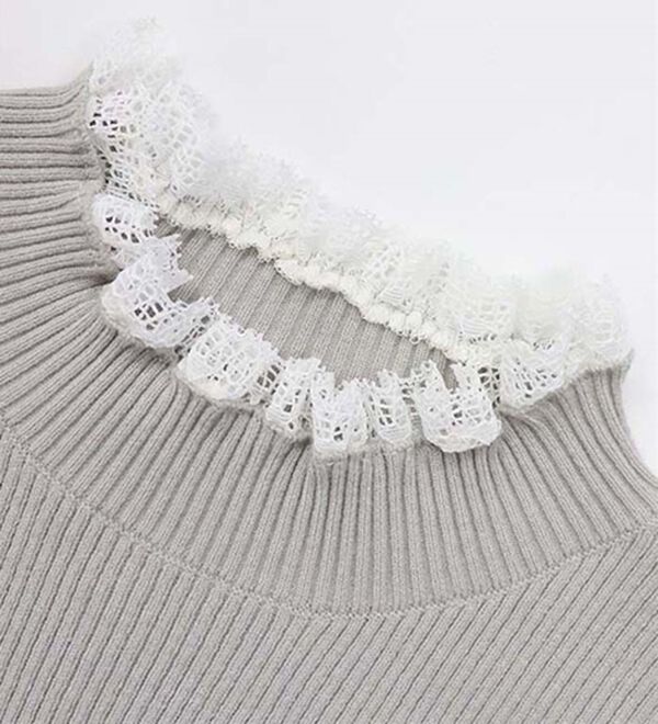Pierrot（ピエロ）の「レース付ハイネックリブニット（ニット・セーター）」｜詳細画像