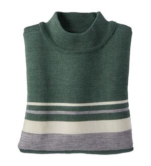 BELLUNA（ベルーナ）の「洗える！メリノウール１００％ハイネックセーター（ニット・セーター）」｜セージ系ボーダー