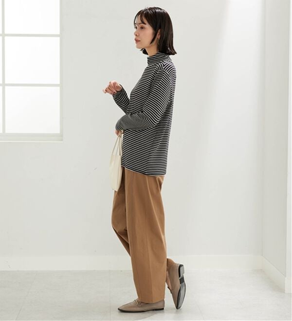 BELLUNA（ベルーナ）の「なめらか素材ハイネックボーダープルオーバー（カットソー）」｜詳細画像
