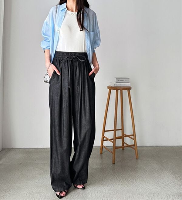 GeeRA（ジーラ）の「【接触冷感】穿いて感激！キレイ見えする楽ちんワイドデニムパンツ（ワイドパンツ・ガウチョ）」｜詳細画像