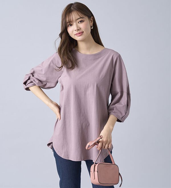 BELLUNA（ベルーナ）の「強撚綿１００％袖デザインプルオーバー（カットソー）」｜詳細画像