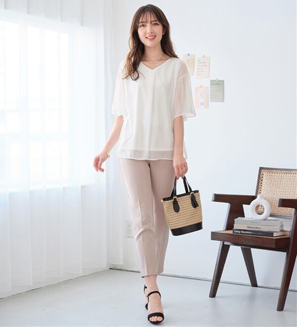 alotta（アロッタ）の「【接触冷感】インナー付フレアー袖タックブラウス（ブラウス）」｜詳細画像