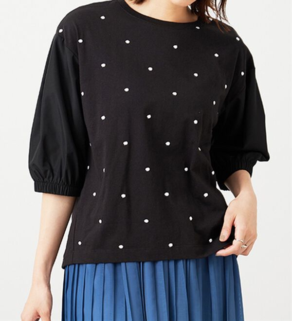 BELLUNA（ベルーナ）の「ドット刺しゅうデザイン袖切替プルオーバー（カットソー）」｜詳細画像