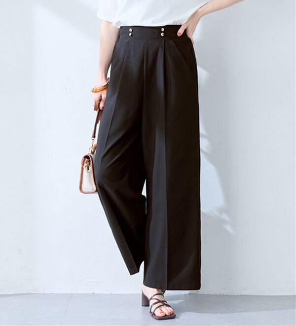 alotta（アロッタ）の「風が通り抜ける！サッカーマリンワイドパンツ（ワイドパンツ・ガウチョ）」｜ブラック