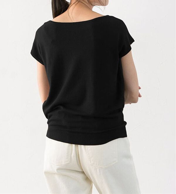 Pierrot（ピエロ）の「【選べる２ネック】シルクタッチフレンチスリーブニット（ニット・セーター）」｜詳細画像