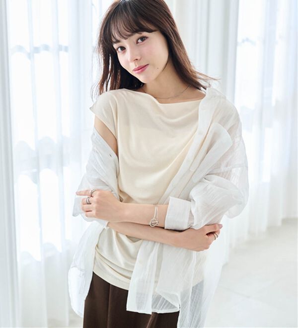 RANAN（ラナン）の「【ひんやり・ＵＶ】タックドレープフレンチスリーブカットソー（Tシャツ）」｜詳細画像