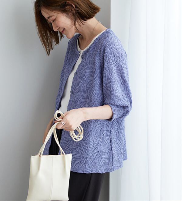 BELLUNA（ベルーナ）の「波柄シアージャカード素材カーディガン（ニットカーディガン）」｜詳細画像