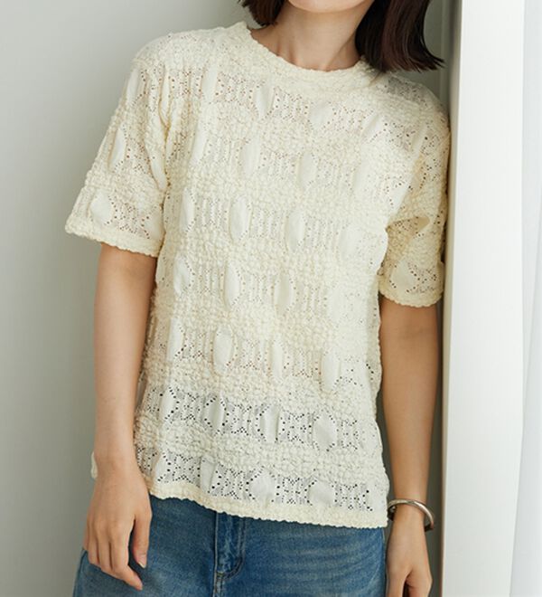 BELLUNA（ベルーナ）の「ストレッチレース調ハイネックプルオーバー（カットソー）」｜詳細画像