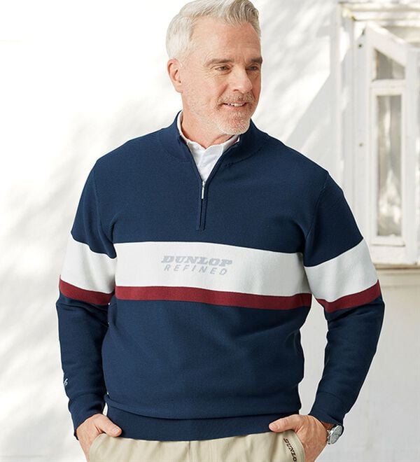 「＜ダンロップ・リファインド＞パネルボーダージャカードセーター（メンズニット・セーター）」｜詳細画像