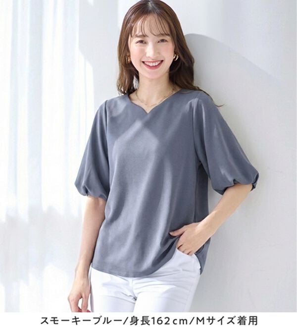 alotta（アロッタ）の「【接触冷感】パフ袖ハートネックブラウスＴシャツ（ブラウス）」｜詳細画像