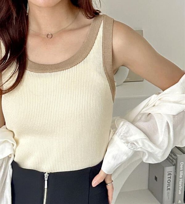 GeeRA（ジーラ）の「２ＷＡＹ配色ニットタンクトップ（ニット・セーター）」｜アイボリー／ベージュ