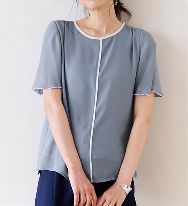 RANAN（ラナン）の「ひんやり！配色ディテールインナー付ブラウス（ブラウス）」｜ブルー系