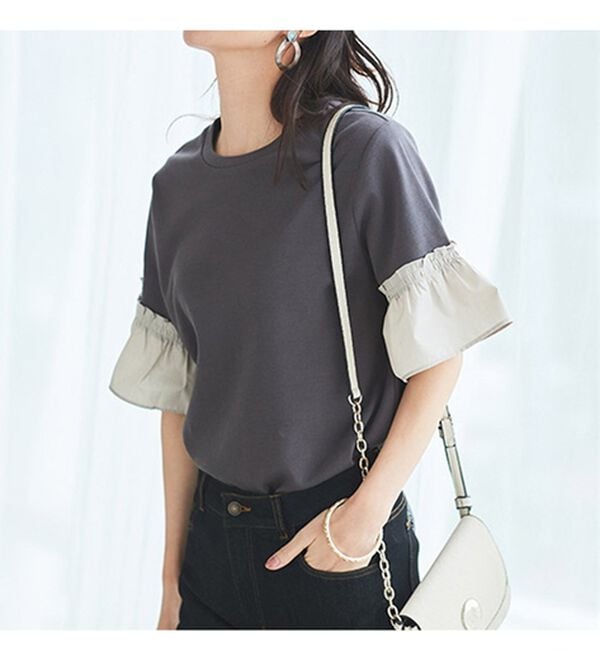 BELLUNA（ベルーナ）の「オーガニックコットン素材切替デザインプルオーバー（カットソー）」｜詳細画像