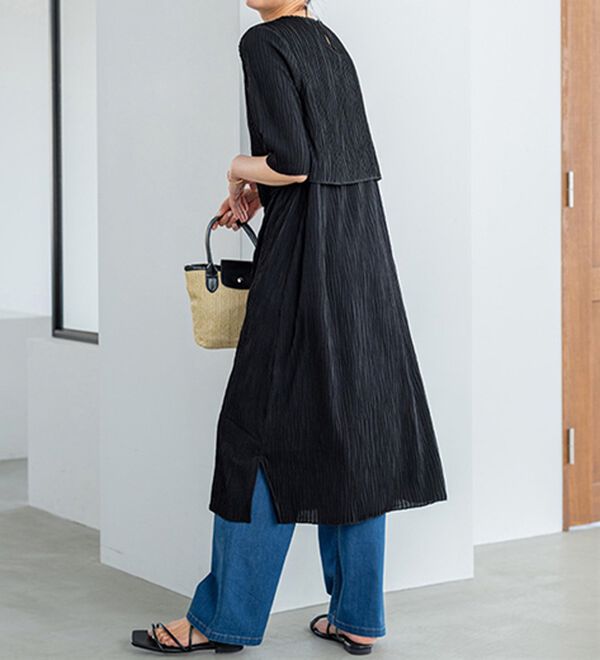 波柄ジャカード重ね着風ワンピース - ベルーナ【公式】