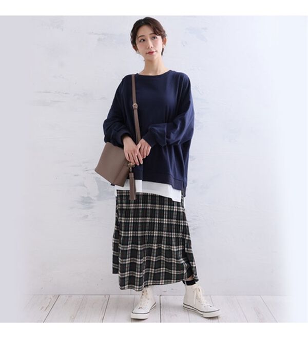 A HAPPY MARILYN（アハッピーマリリン）の「【Ｌ～１０Ｌ】ゆるっと楽ちん！着ぶくれ回避の　重ね着風　ミニ裏毛　プルオーバー（カットソー）」｜詳細画像