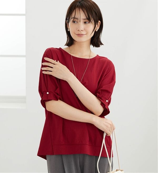 BELLUNA（ベルーナ）の「【接触冷感】涼感素材袖パールデザインプルオーバー（カットソー）」｜詳細画像