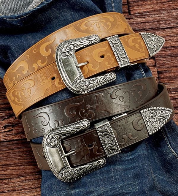 「【２本組】＜ボブソンキャトルホーン＞カービング調　本革ベルト（メンズベルト）」｜2本組