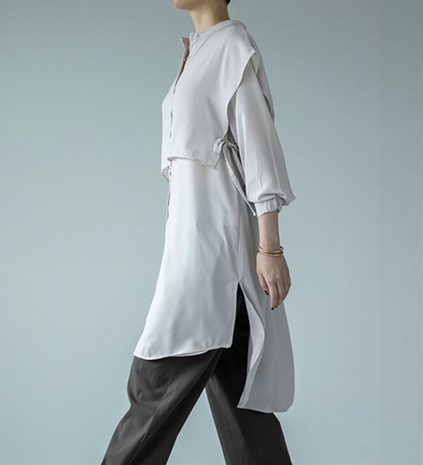 BELLUNA（ベルーナ）の「麻調素材レイヤード風ロングシャツ（シャツワンピース）」｜詳細画像