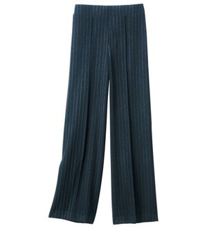 VINNO（ヴィノ）の「＜日本製＞尾州生地・ふんわりタッチワイドパンツ（ワイドパンツ・ガウチョ）」｜ネイビー系ストライプ