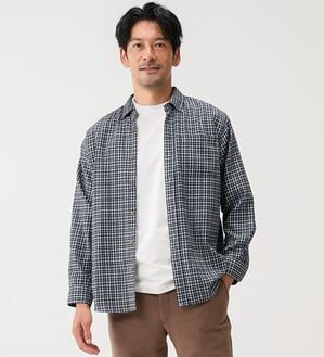 「シンプル＆プラス　フランネルチェックシャツ（メンズシャツ）」｜グリーンチェック(通常)