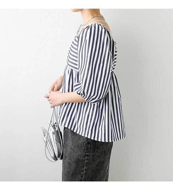 GeeRA（ジーラ）の「スクエアネックストライプ切替ブラウス（ブラウス）」｜詳細画像