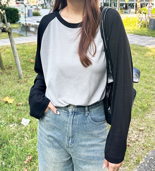 GeeRA（ジーラ）の「ラグラン切替配色スラブシアーカットソー（カットソー）」｜ブラック