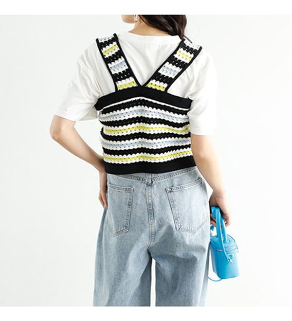 GeeRA（ジーラ）の「かぎ針編み風カラーニットビスチェ（ベスト）」｜詳細画像