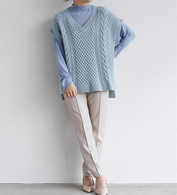 RANAN（ラナン）の「＜４つの機能付＞ケーブル柄ニットベスト（ベスト）」｜詳細画像