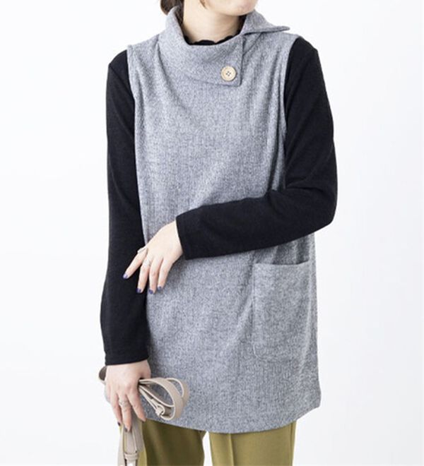 BELLUNA（ベルーナ）の「裏起毛素材ポケットデザインアンサンブル（アンサンブル）」｜杢グレー／黒