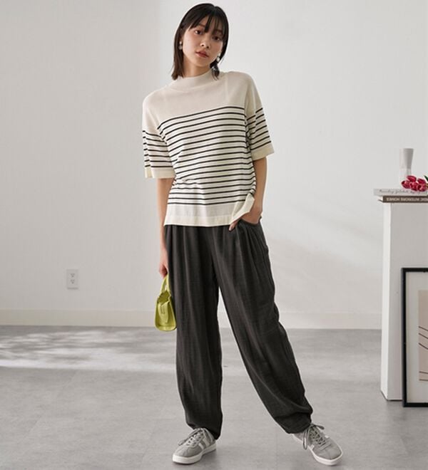 BELLUNA（ベルーナ）の「綿麻ダブルガーゼポッケギャザーパンツ（フルレングスパンツ）」｜詳細画像