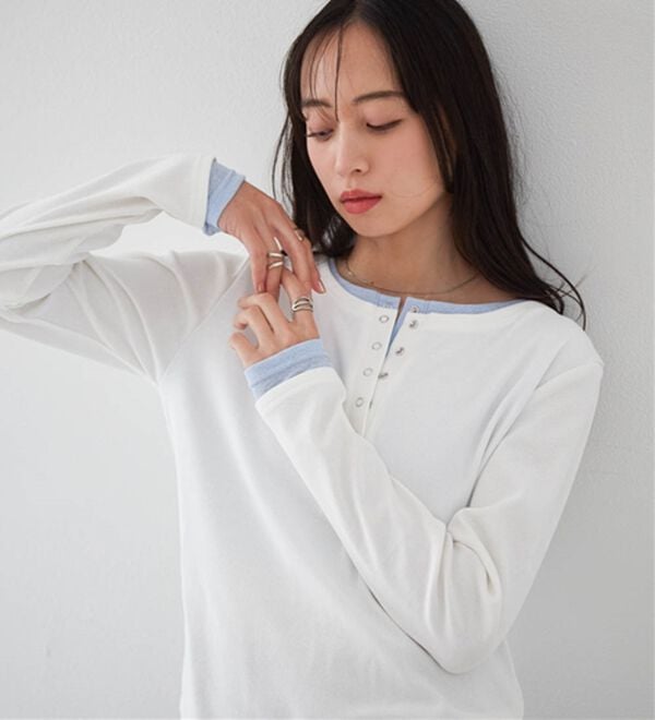 RANAN（ラナン）の「レイヤードヘンリーネックリブTシャツ（カットソー）」｜詳細画像