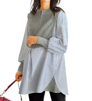 BELLUNA（ベルーナ）の「ニット&times;ストライプ切替フレアーチュニック（チュニック）」｜詳細画像