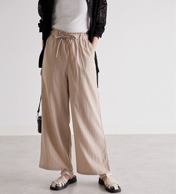 GeeRA（ジーラ）の「冷感リネン風イージーワイドパンツ（ワイドパンツ・ガウチョ）」｜詳細画像