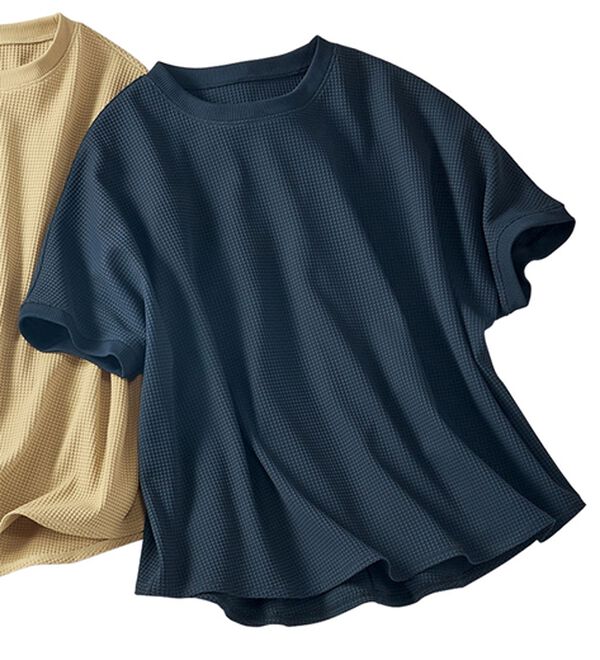 BELLUNA（ベルーナ）の「【快適Ｌａｂ．】ドライワッフル素材ドルマンプルオーバー（カットソー）」｜ネイビー