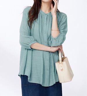 BELLUNA（ベルーナ）の「スラブ素材ギャザーデザインブラウス（ブラウス）」｜セージ