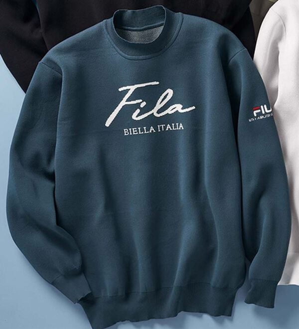 「＜フィラ＞軽量ストレッチデザインセーター（メンズニット・セーター）」｜ネイビー