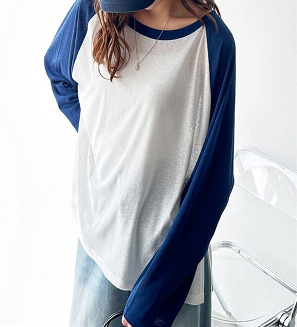 GeeRA（ジーラ）の「ラグラン切替配色スラブシアーカットソー（カットソー）」｜詳細画像