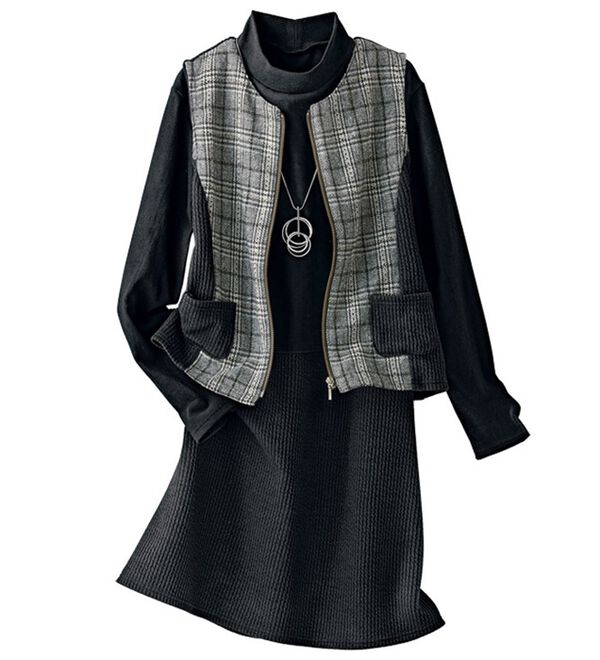 BELLUNA（ベルーナ）の「先染チェック切替ベストアンサンブル（チュニック）」｜詳細画像