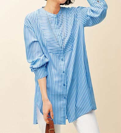 BELLUNA（ベルーナ）の「お手入れ簡単！ストライプ切替シャツチュニック（チュニック）」