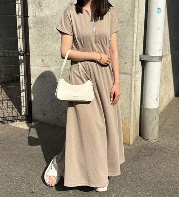 GeeRA（ジーラ）の「前後2WAYハーフジップフレンチ袖ワンピース（カットソーワンピース）」｜詳細画像
