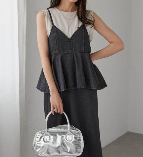 RANAN（ラナン）の「デニムペプラムキャミワンピース（ロングワンピース）」｜詳細画像