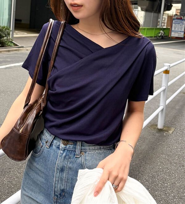 RANAN（ラナン）の「【新色追加】ひんやり上品ドレープリブTシャツ（カットソー）」｜詳細画像