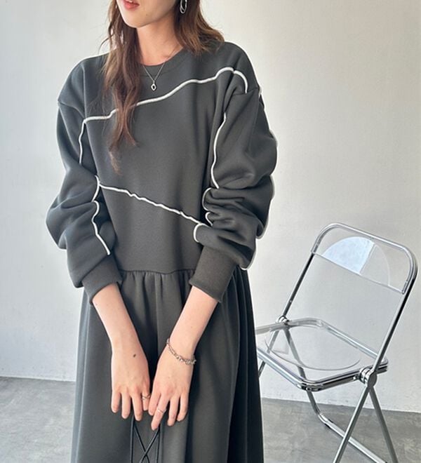 GeeRA（ジーラ）の「配色メロー裏起毛スウェットワンピース（カットソーワンピース）」｜詳細画像