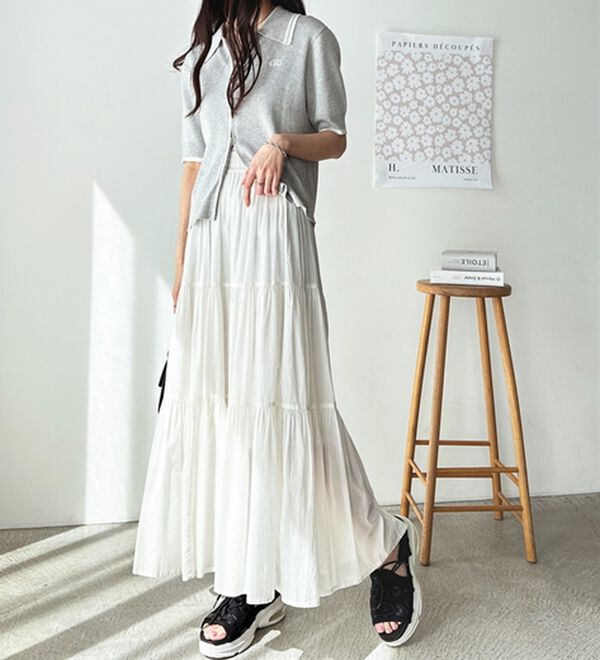 GeeRA（ジーラ）の「コットンボイルワッシャーティアードスカート（ロングスカート）」｜詳細画像