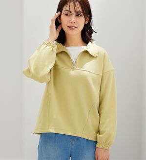 BELLUNA（ベルーナ）の「異素材使いハーフジッププルオーバー（カットソー）」｜ライムイエロー