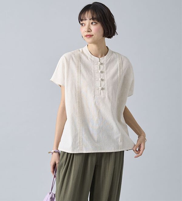 BELLUNA（ベルーナ）の「綿麻素材チャイナボタンゆったりブラウス（ブラウス）」｜詳細画像