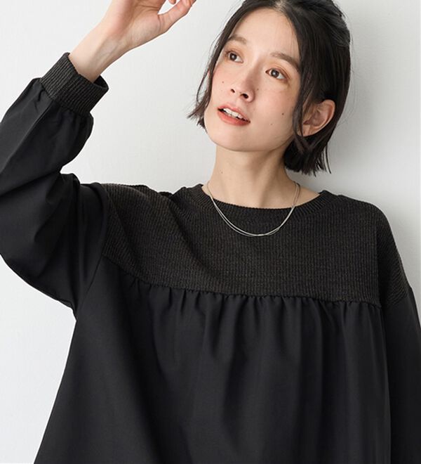 Viola e Viola（ヴィオラ エ ヴィオラ）の「アゼ編み風裏起毛　異素材切替プルオーバー（カットソー）」｜詳細画像